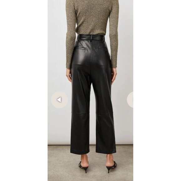 NWT Rails Jo Faux Vegan Leather High Waisted Ankle Crop Pleated Pants Black 6 - Picture 3 of 12